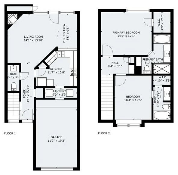 D2 floor plan: 2 Bed, 2.5 Bath, 1,146 sq ft