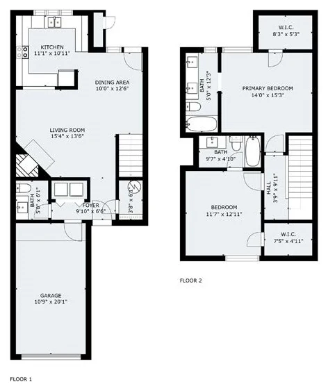D3 floor plan: 2 Bed, 2.5 Bath, 1,262 sq ft