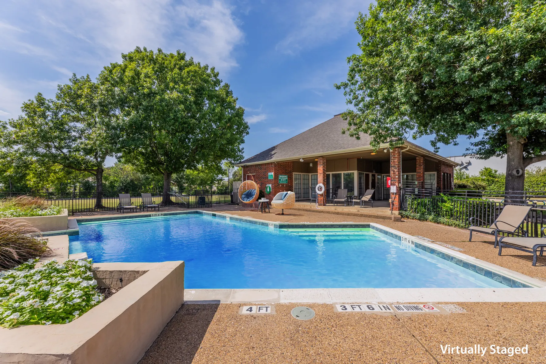Swimming pool and sundeck (virtually staged)