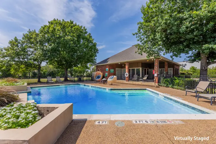 Swimming pool and sundeck (virtually staged)